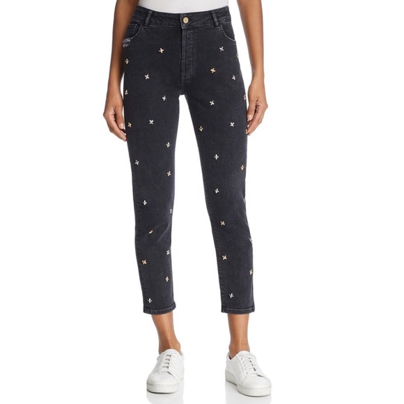 DL1961 Denim - DL1961 Bella Embellished Vintage Slim Jeans in Savannah Studded Cross X Black